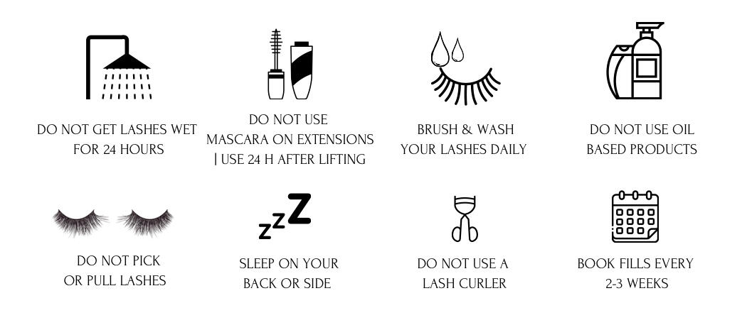 picture of lash extension, lash lifting and brow lifting aftercare